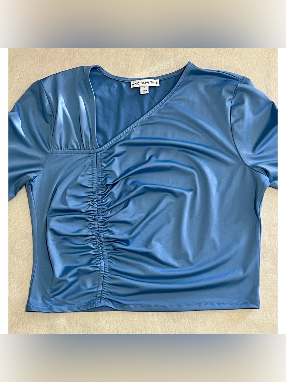 And Now This Steel Blue Ruched V-Neck Long Sleeve Top US Women’s XL EUC
